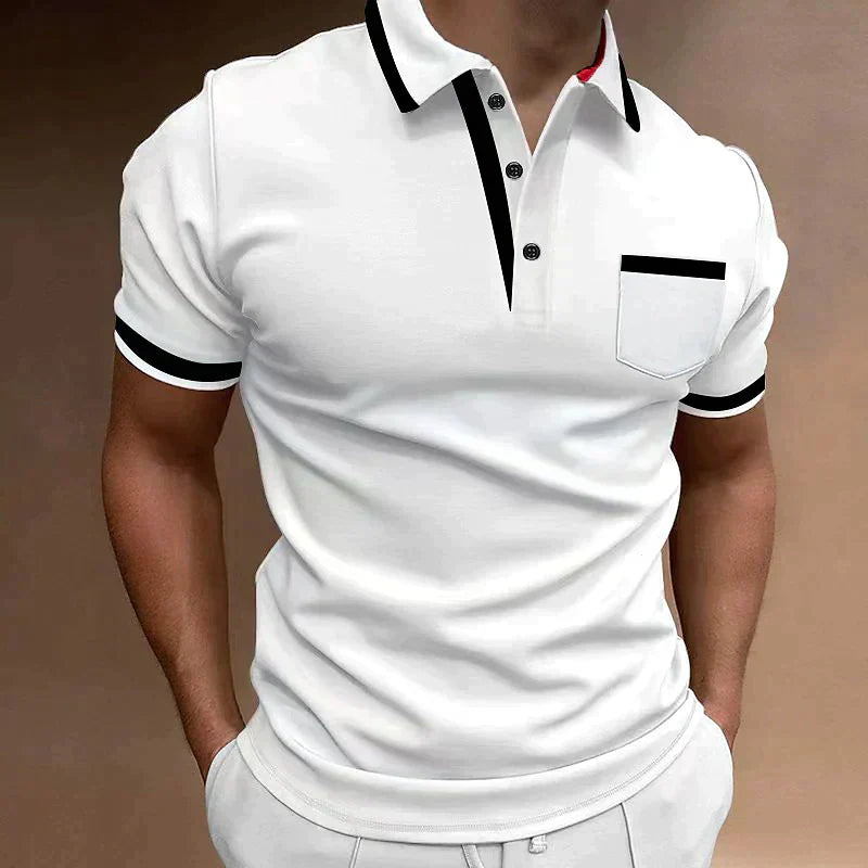 Męskie Polo z Kieszenią na Klatce Piersiowej | Klasyczny Krój i Kołnierzyk z Guzikami | Smart Casual | Na Co Dzień i Do Biura
