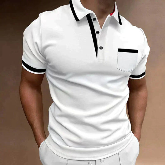 Męskie Polo z Kieszenią na Klatce Piersiowej | Klasyczny Krój i Kołnierzyk z Guzikami | Smart Casual | Na Co Dzień i Do Biura