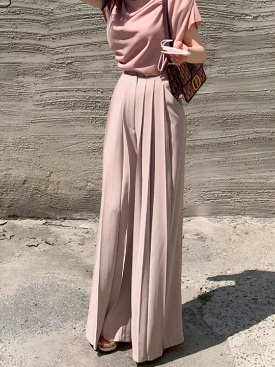 Damskie Spodnie z Wysokim Stanem i Szeroką Nogawką | Plisowany Krój | Eleganckie do Biura | Na Co Dzień i Formalne Okazje