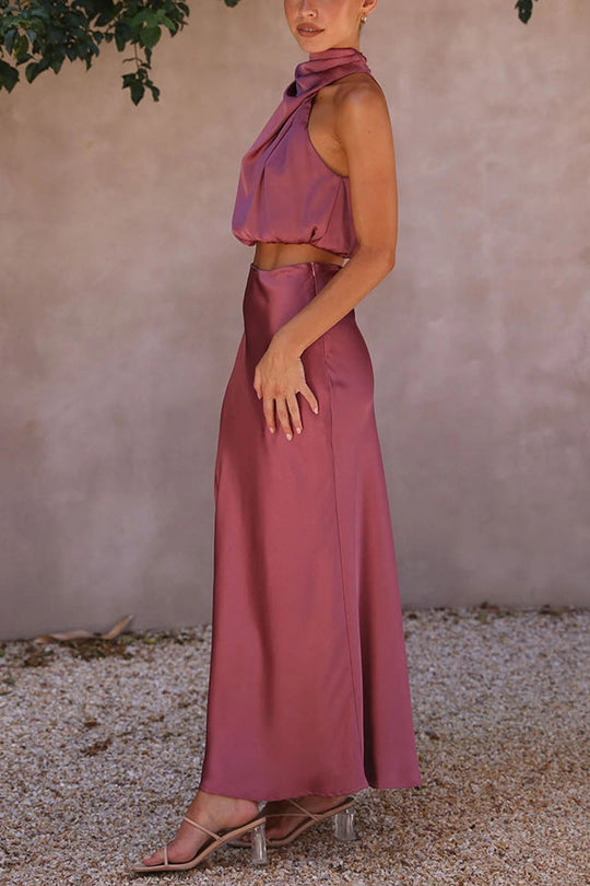 Kobieta | Elegancki Zestaw 2-częściowy | Spódnica Maxi | Top z Odkrytymi Plecami | Styl Wieczorow