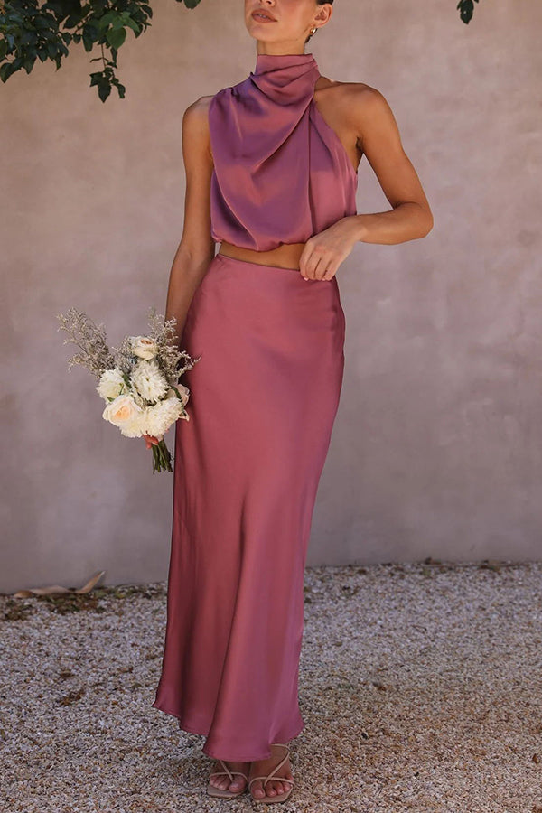 Kobieta | Elegancki Zestaw 2-częściowy | Spódnica Maxi | Top z Odkrytymi Plecami | Styl Wieczorow