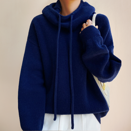 Kobieta | Oversize Dzianinowa Bluza z Kapturem | Sweter z Golfem | Miękki i Przytulny | Casual Elegancki