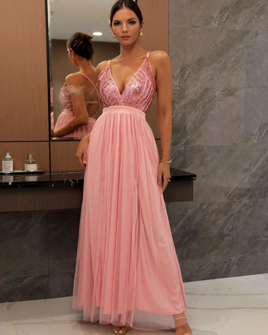 Kobieta | Maxi Sukienka z Koronką i Tiulem | Regulowane Ramiączka | Elegancki Styl Wieczorowy | Na Specjalne Okazje