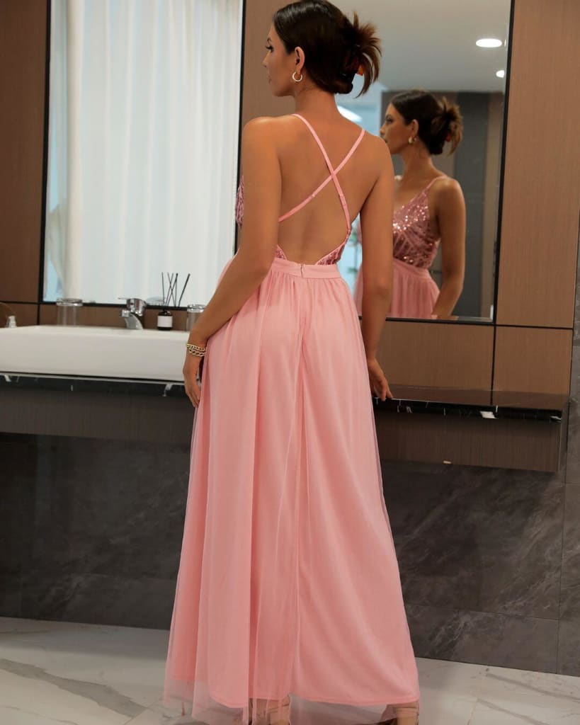 Kobieta | Maxi Sukienka z Koronką i Tiulem | Regulowane Ramiączka | Elegancki Styl Wieczorowy | Na Specjalne Okazje