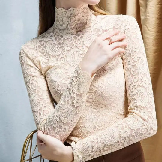 Damski Top z Wysokim Kołnierzem i Długim Rękawem | Dekoracyjne Detale | Elegancki i Casualowy Styl | Na Co Dzień i Specjalne Okazje