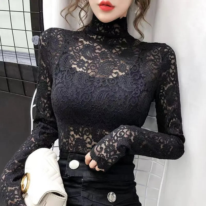 Damski Top z Wysokim Kołnierzem i Długim Rękawem | Dekoracyjne Detale | Elegancki i Casualowy Styl | Na Co Dzień i Specjalne Okazje