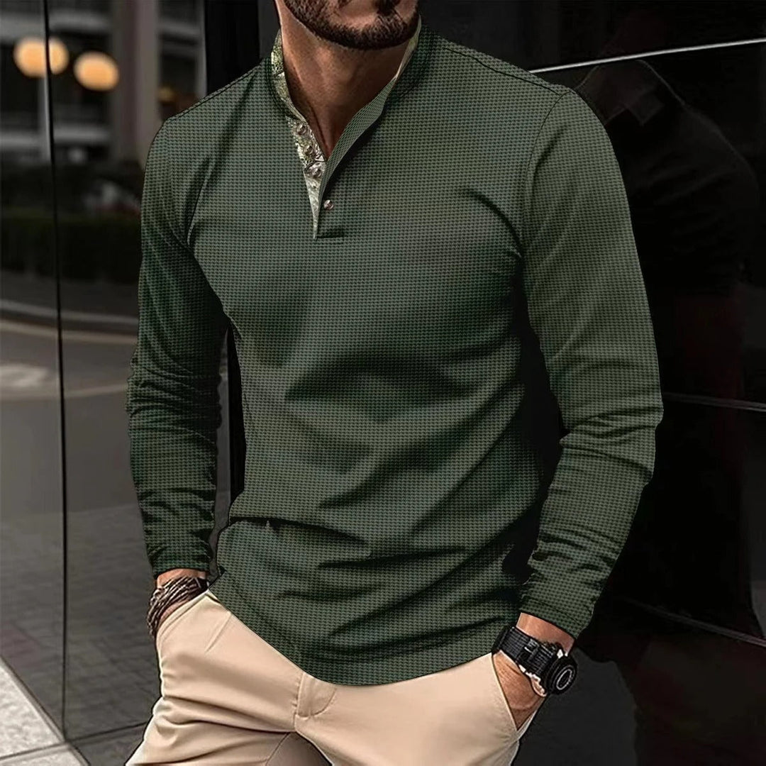 Męskie Polo z Długim Rękawem | Kolorowy Kołnierzyk | Zapięcie na Guziki | Regular Fit | Smart Casual i Biuro