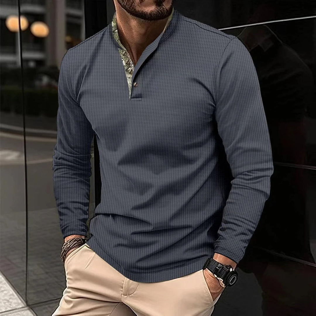 Męskie Polo z Długim Rękawem | Kolorowy Kołnierzyk | Zapięcie na Guziki | Regular Fit | Smart Casual i Biuro