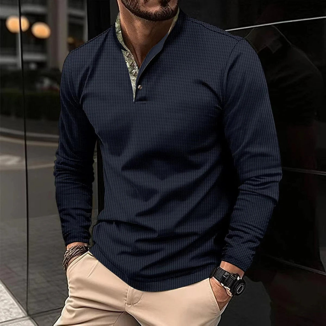 Męskie Polo z Długim Rękawem | Kolorowy Kołnierzyk | Zapięcie na Guziki | Regular Fit | Smart Casual i Biuro