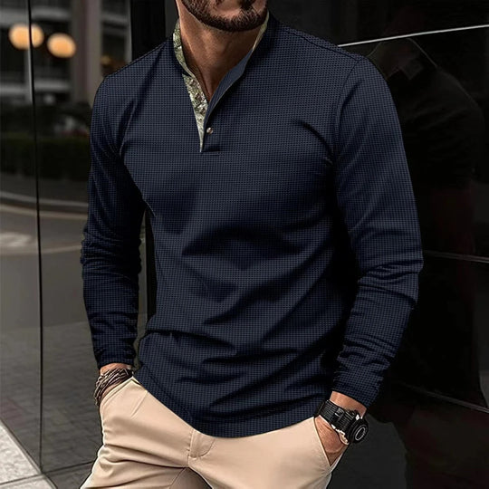 Męskie Polo z Długim Rękawem | Kolorowy Kołnierzyk | Zapięcie na Guziki | Regular Fit | Smart Casual i Biuro