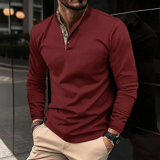 Męskie Polo z Długim Rękawem | Kolorowy Kołnierzyk | Zapięcie na Guziki | Regular Fit | Smart Casual i Biuro