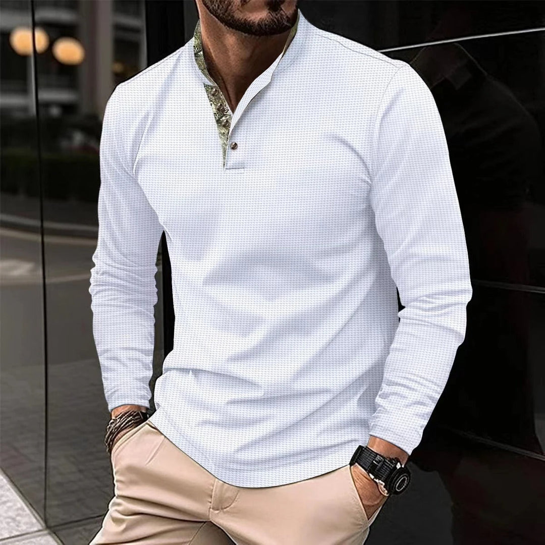 Męskie Polo z Długim Rękawem | Kolorowy Kołnierzyk | Zapięcie na Guziki | Regular Fit | Smart Casual i Biuro