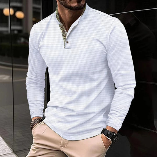 Męskie Polo z Długim Rękawem | Kolorowy Kołnierzyk | Zapięcie na Guziki | Regular Fit | Smart Casual i Biuro